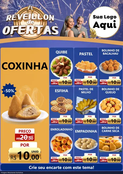 Modelo de Encarte para Encarte A4 Vertical com o tema Réveillon de Ofertas para Salgadaria