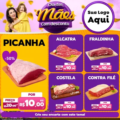 Modelo de Rede Social para Feed Facebook com o tema Dia das Mães com Desconto para Açougue