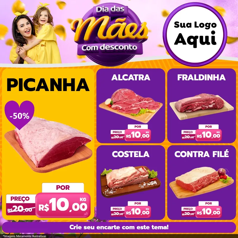 Modelo de Rede Social para Feed Facebook com o tema Dia das Mães com Desconto para Açougue