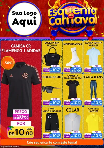 Modelo de Encarte para Encarte A4 Vertical com o tema Esquenta de Carnaval para Roupas e acessórios