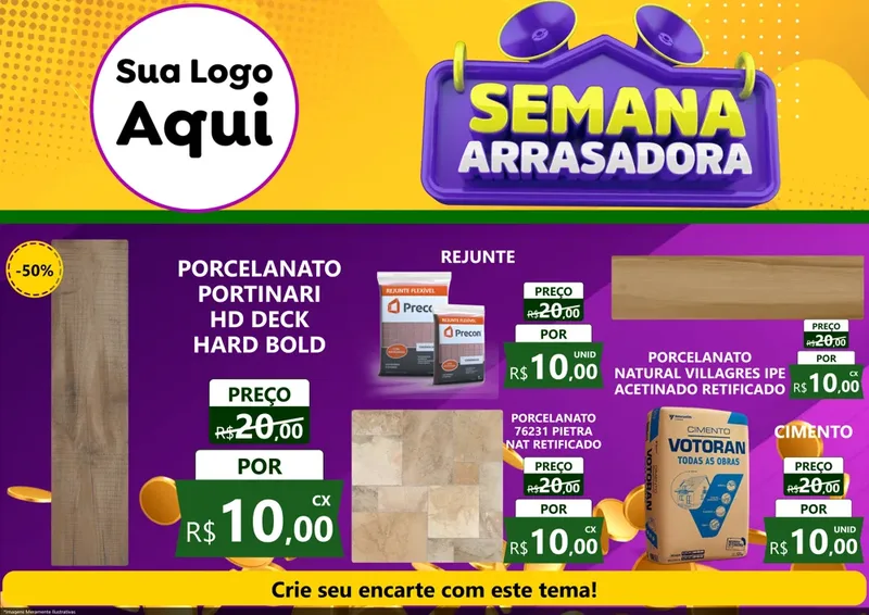 Modelo de Encarte para Encarte A4 Horizontal com o tema Semana Arrasadora para Pisos e revestimentos