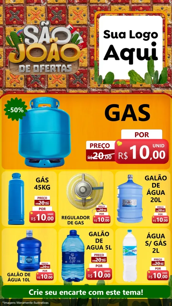 Modelo de Rede Social para Stories com o tema São João de Muitas Ofertas - Junina para Água e gás