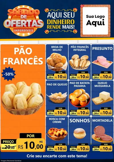 Modelo de Encarte para Encarte A4 Vertical com o tema Sábado de Ofertas Imperdíveis para Padaria
