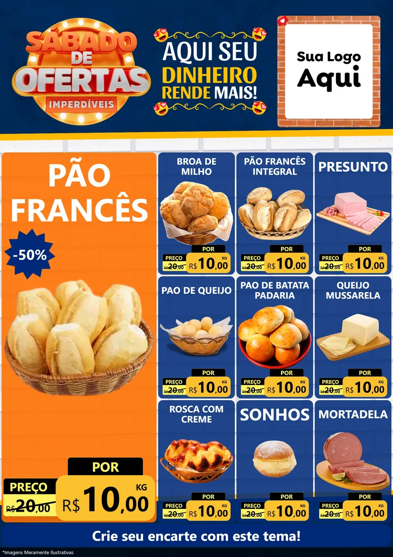 Modelo de Encarte para Encarte A4 Vertical com o tema Sábado de Ofertas Imperdíveis para Padaria