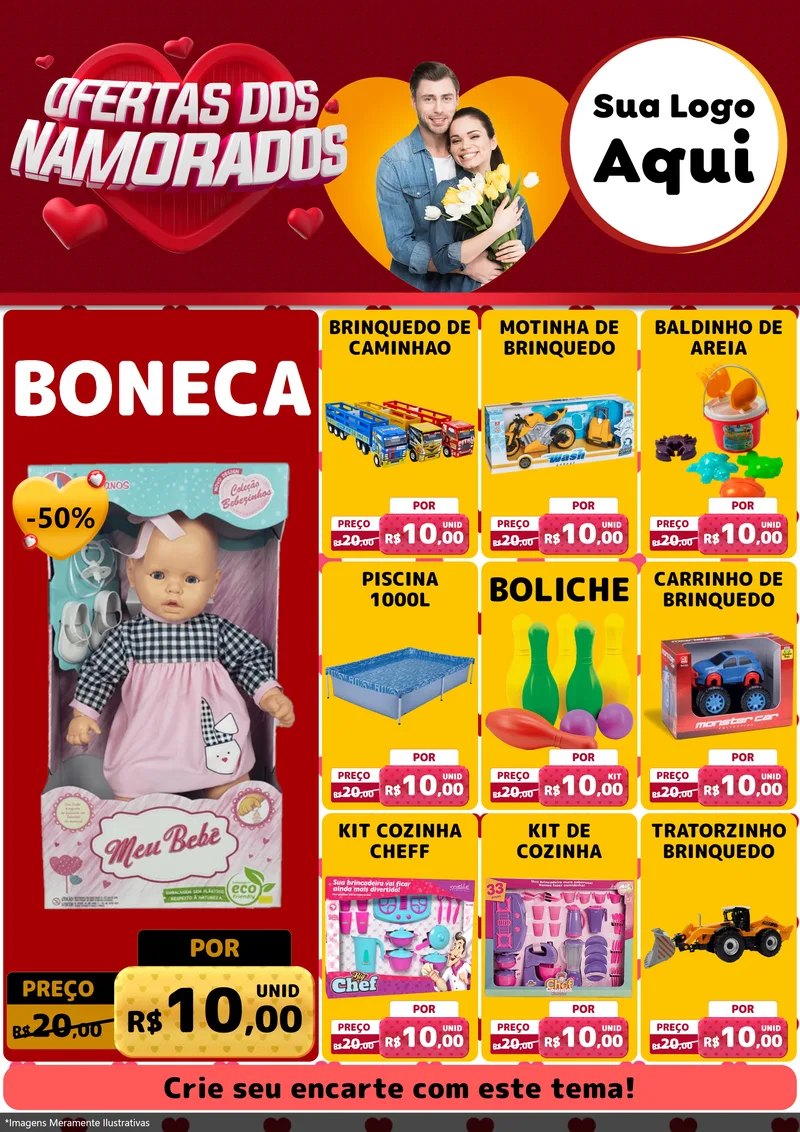 Modelo de Encarte para Encarte A4 Vertical com o tema Ofertas Dos Namorados para Brinquedos