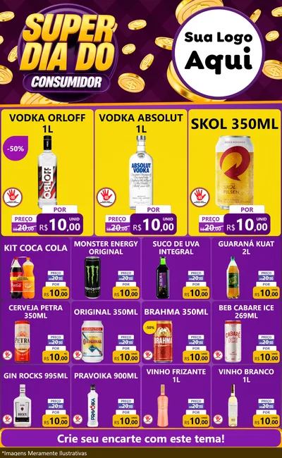 Modelo de Encarte para Encarte Grande com o tema Super Dia do Consumidor para Distribuidora de bebidas