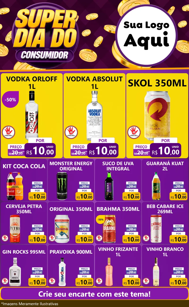Modelo de Encarte para Encarte Grande com o tema Super Dia do Consumidor para Distribuidora de bebidas