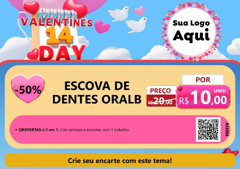 Modelo de Cartaz para Cartaz A4 Horizontal com o tema Valentine's Day para Higiene Pessoal
