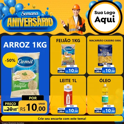 Modelo de Rede Social para Feed Facebook com o tema Semana de Aniversário para Supermercado