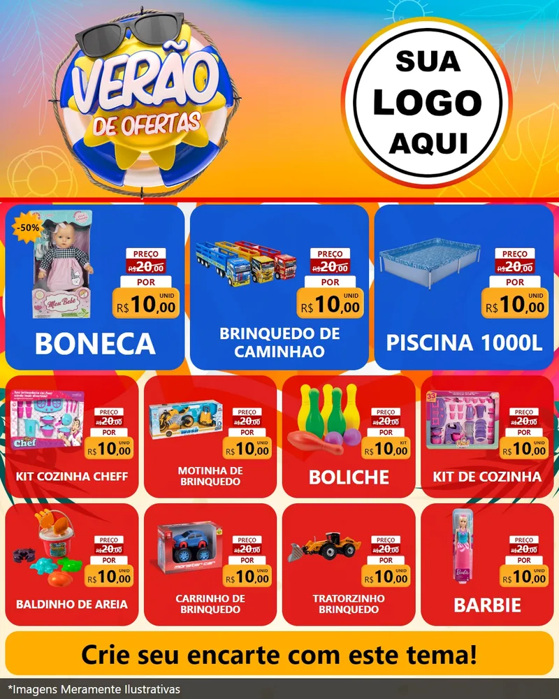 Modelo de Rede Social para Feed Instagram com o tema Verão de Ofertas para Brinquedos