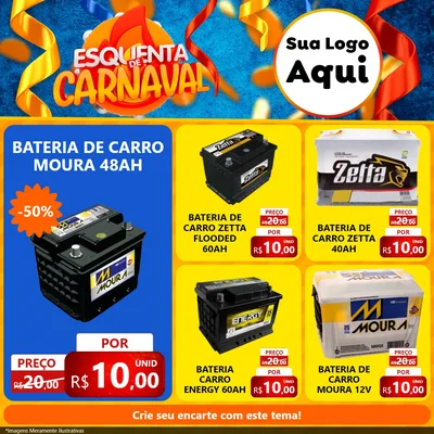 Modelo de Rede Social para Feed Facebook com o tema Esquenta de Carnaval para Baterias Elétricas