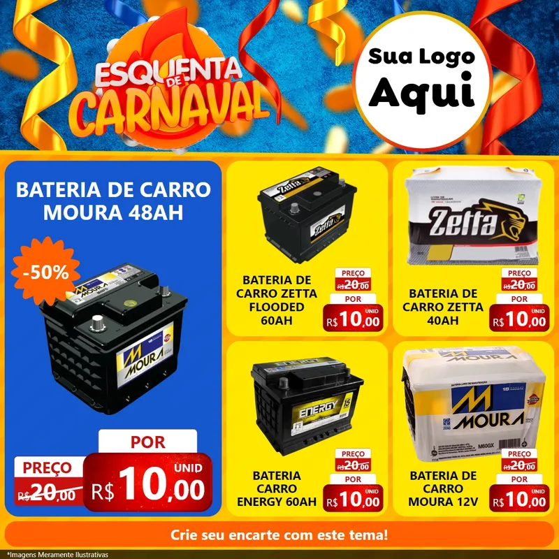 Modelo de Rede Social para Feed Facebook com o tema Esquenta de Carnaval para Baterias Elétricas