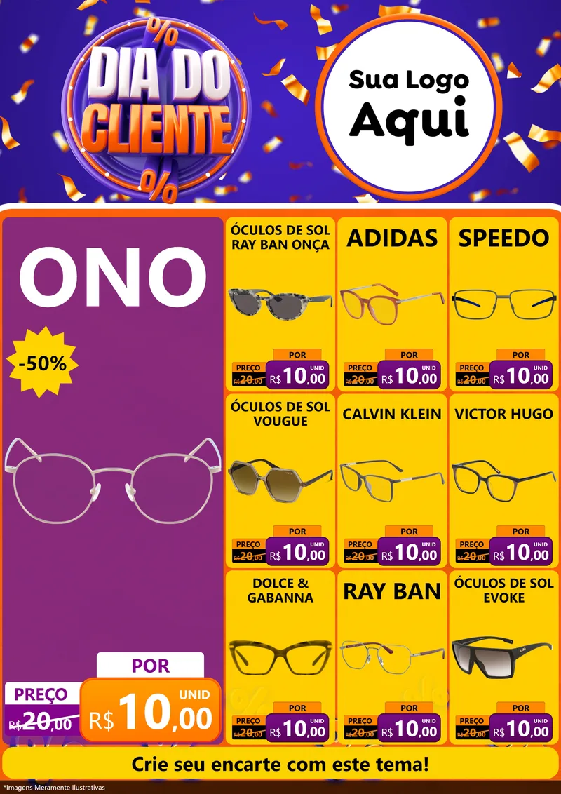Modelo de Encarte para Encarte A4 Vertical com o tema Dia do Cliente para Óticas