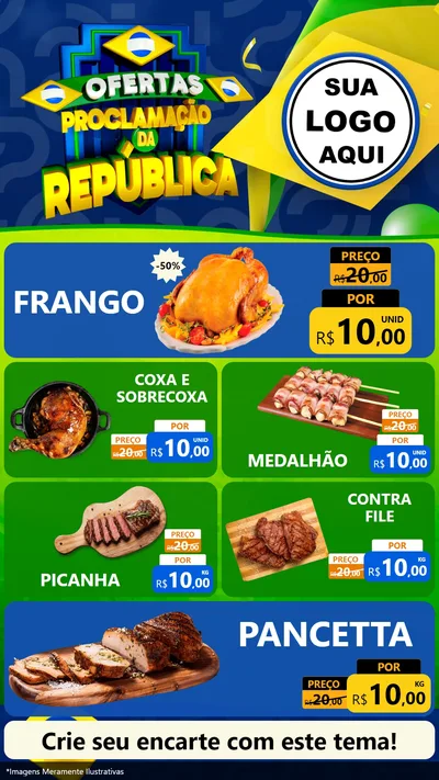 Modelo de TV para TV Vertical com o tema Ofertas Proclamação da República para Assados