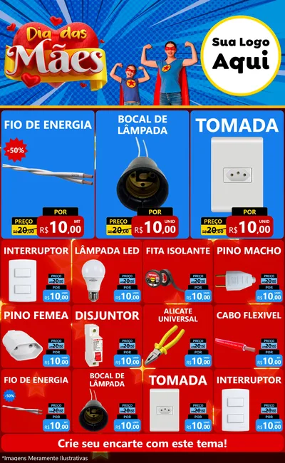 Modelo de Encarte para Encarte Grande com o tema Dia das Mães para Materiais Elétricos