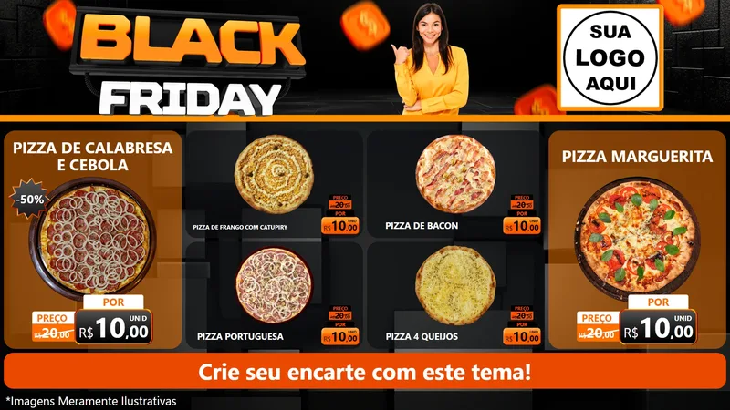Modelo de TV para TV Horizontal com o tema Black Friday para Pizzaria