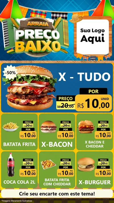 Modelo de Rede Social para Stories com o tema Arraiá de Preço Baixo - Junina para Hamburgueria