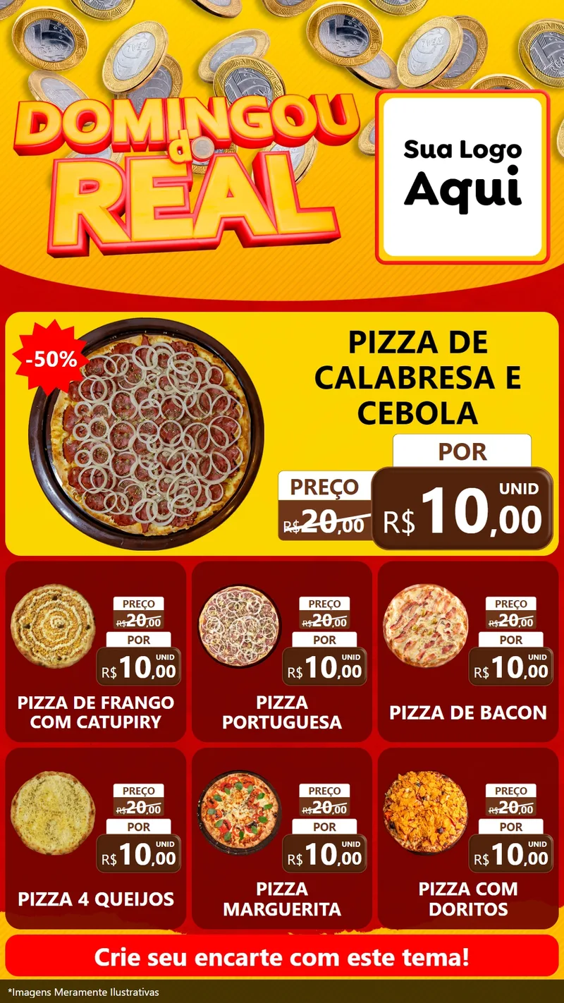 Modelo de Rede Social para Stories com o tema Domingou do Real para Pizzaria