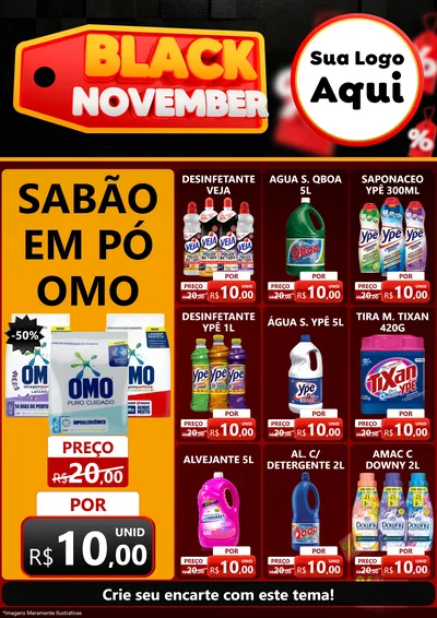 Modelo de Encarte para Encarte A4 Vertical com o tema Black November para Produtos de Limpeza