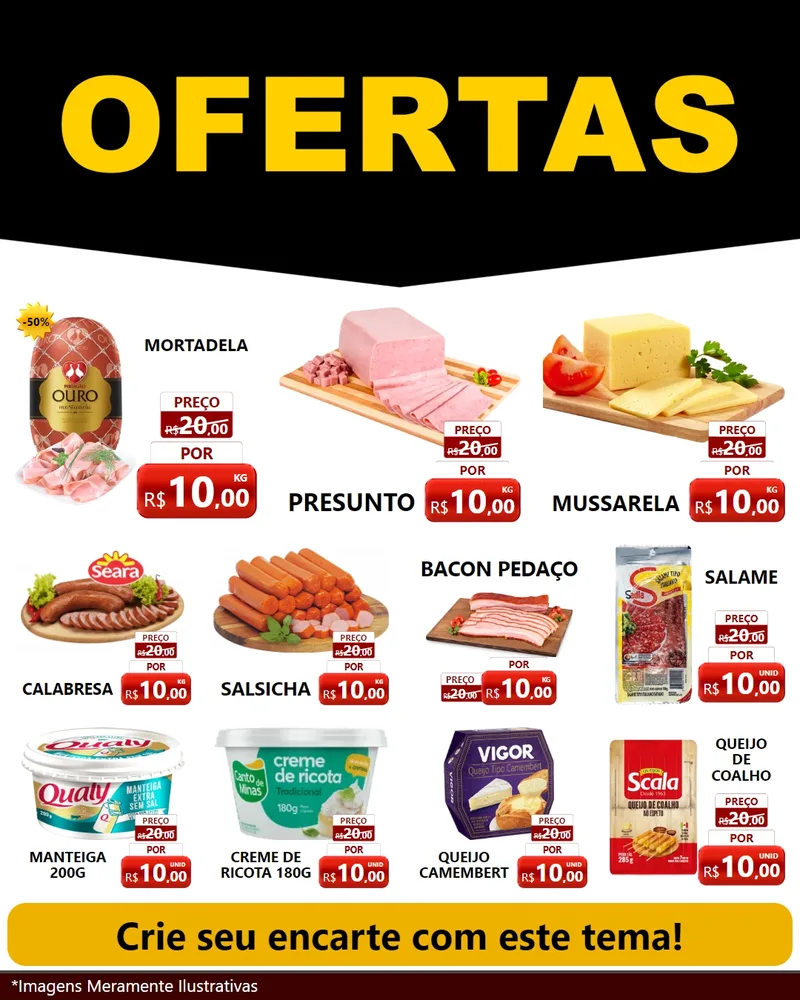 Modelo de Rede Social para Feed Instagram com o tema Ofertas Preto e Vermelho Cartaz para Frios e Laticínios