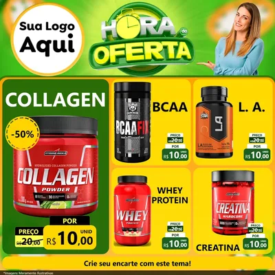 Modelo de Rede Social para Feed Facebook com o tema Hora da Oferta para Suplementos alimentares