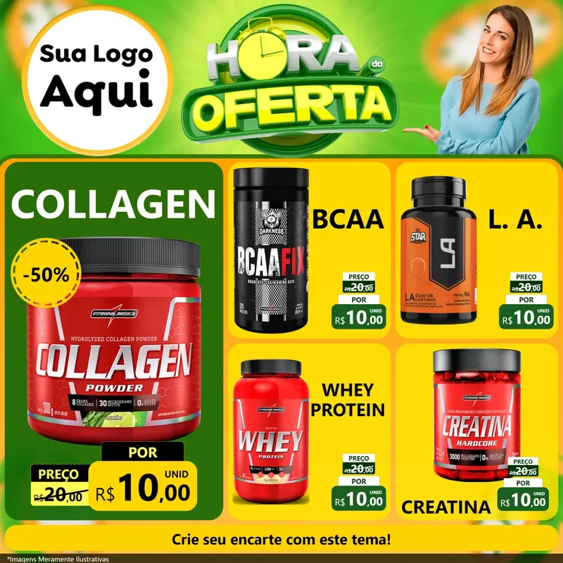 Modelo de Rede Social para Feed Facebook com o tema Hora da Oferta para Suplementos alimentares