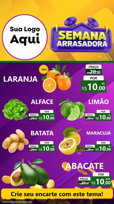 Modelo de TV para TV Vertical com o tema Semana Arrasadora para Hortifrúti