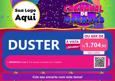 Modelo de Cartaz para Cartaz A4 Horizontal com o tema Carnaval de Ofertas para Concessionaria de Carros