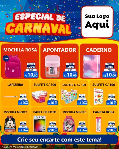 Modelo de Rede Social para Feed Instagram com o tema Especial de Carnaval para Papelaria