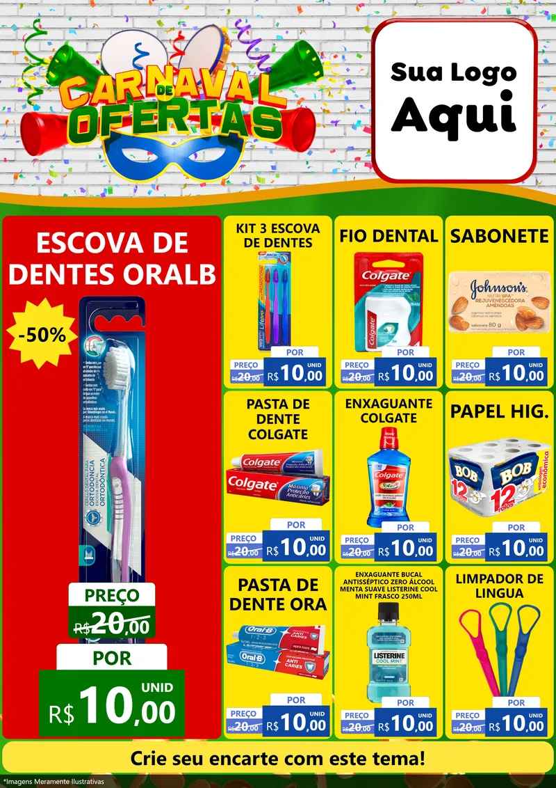 Modelo de Encarte para Encarte A4 Vertical com o tema Carnaval de Ofertas para Higiene Pessoal