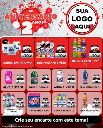 Modelo de Rede Social para Feed Instagram com o tema Promoção de Aniversário - 2 Anos para Produtos de Limpeza