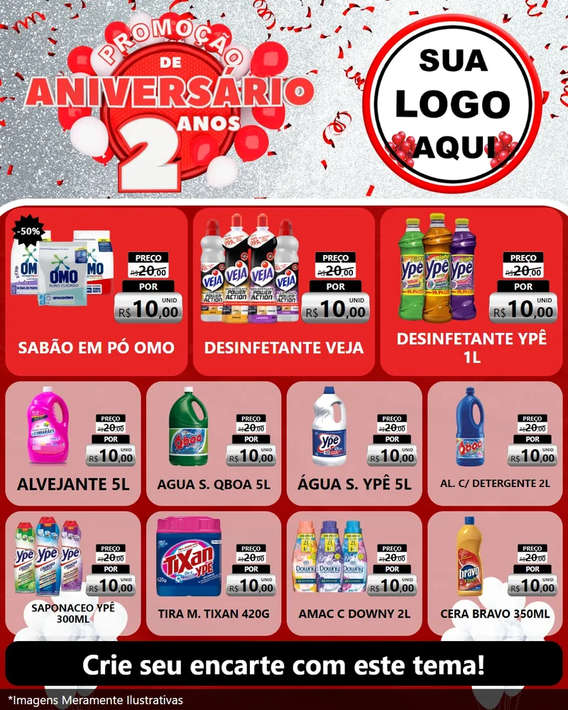 Modelo de Rede Social para Feed Instagram com o tema Promoção de Aniversário - 2 Anos para Produtos de Limpeza