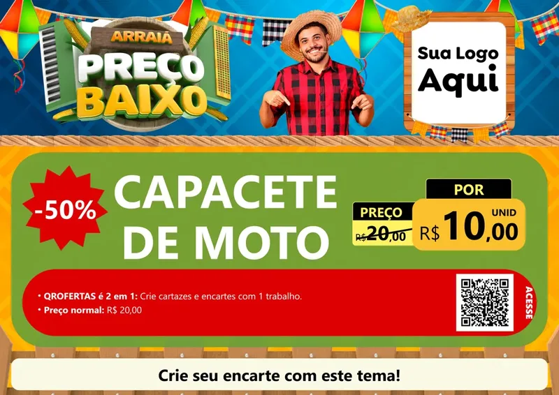 Modelo de Cartaz para Cartaz A4 Horizontal com o tema Arraiá de Preço Baixo - Junina para Moto peças