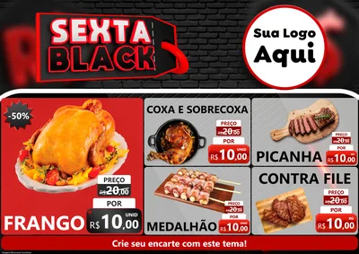 Modelo de Encarte para Encarte A4 Horizontal com o tema Sexta Black para Assados