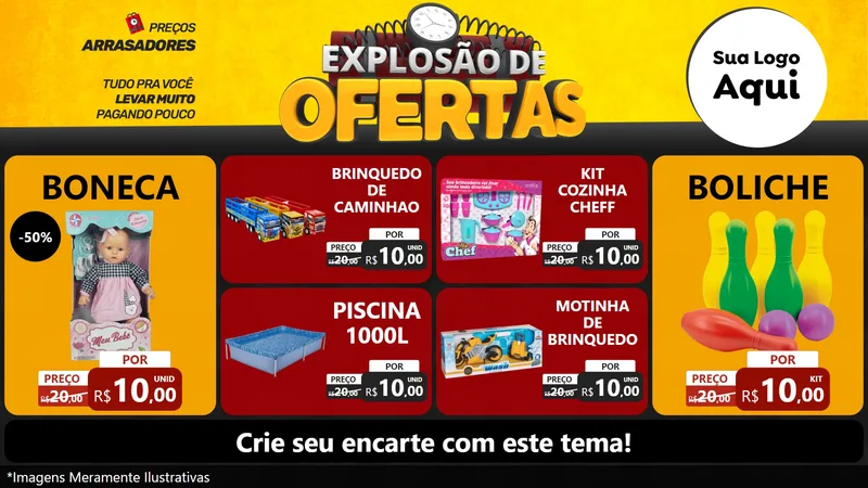 Modelo de TV para TV Horizontal com o tema Explosão de Ofertas para Brinquedos