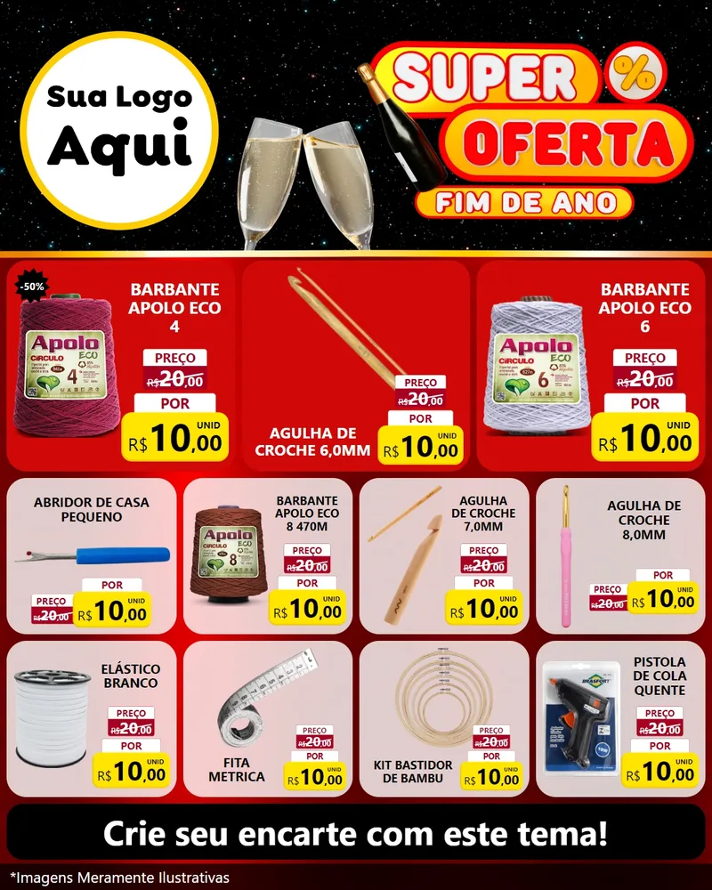 Modelo de Rede Social para Feed Instagram com o tema Super Oferta Fim de Ano para Armarinho e Aviamentos