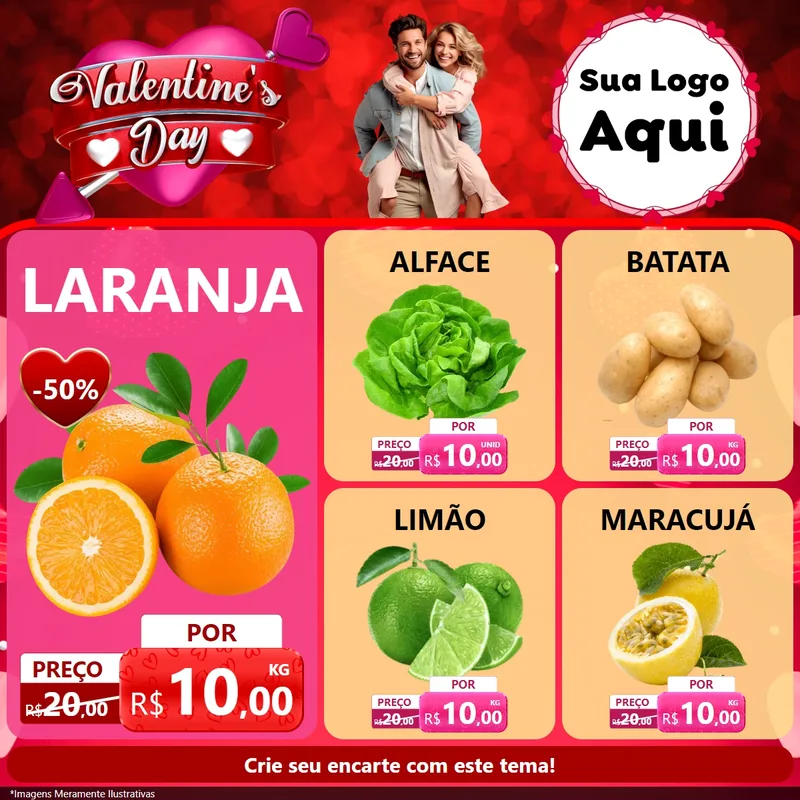 Modelo de Rede Social para Feed Facebook com o tema Valentine's Day para Hortifrúti