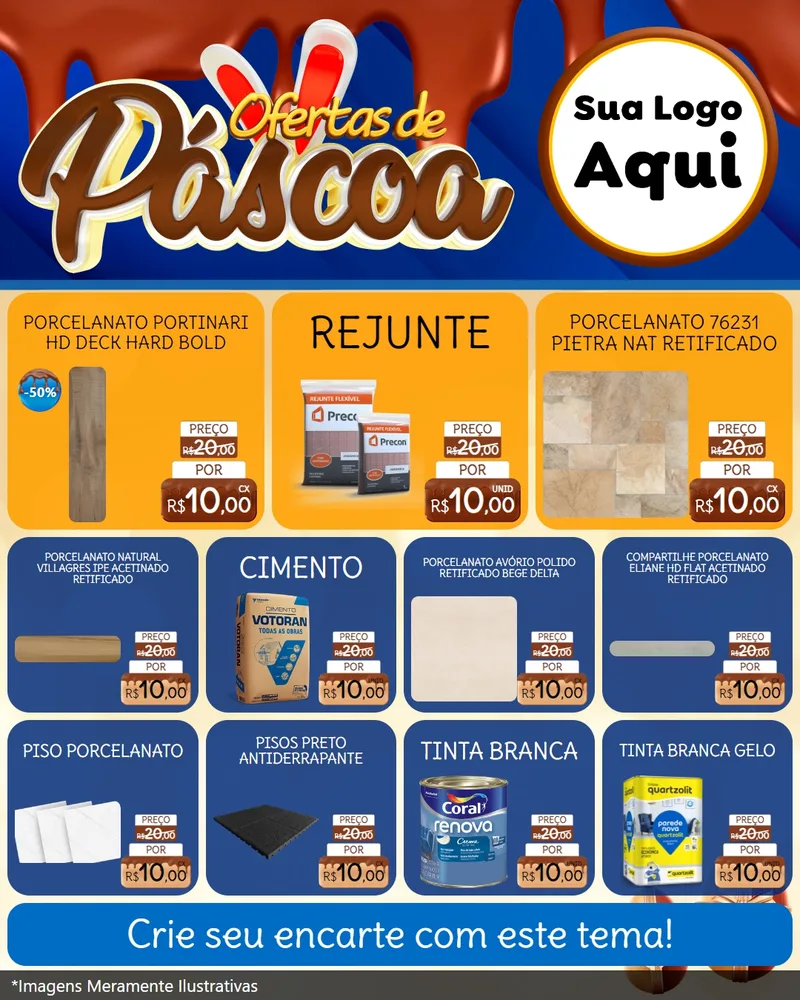 Modelo de Rede Social para Feed Instagram com o tema Ofertas de Páscoa para Pisos e revestimentos