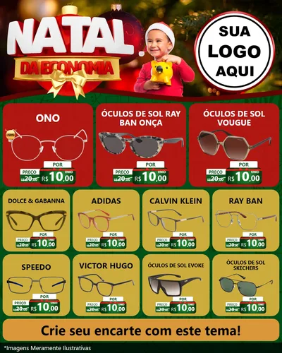 Modelo de Rede Social para Feed Instagram com o tema Natal da Economia para Óticas