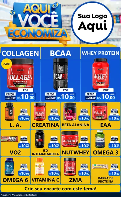 Modelo de Encarte para Encarte Grande com o tema Aqui Você Economiza para Suplementos alimentares