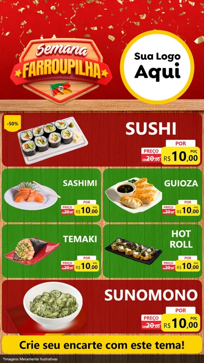 Modelo de TV para TV Vertical com o tema Semana Farroupilha para Comida japonesa