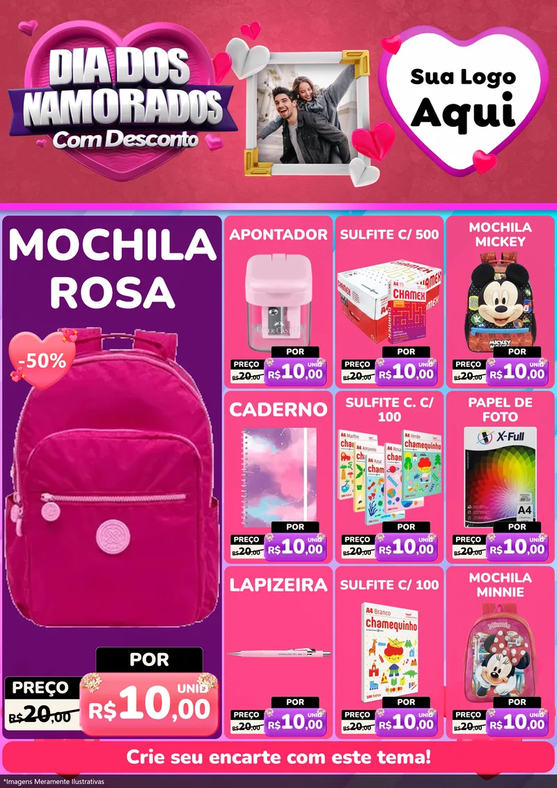 Modelo de Encarte para Encarte A4 Vertical com o tema Dia Dos Namorados Com Desconto para Papelaria