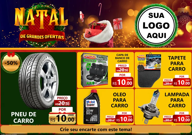 Modelo de Encarte para Encarte A4 Horizontal com o tema Natal de Grandes Ofertas para Auto peças