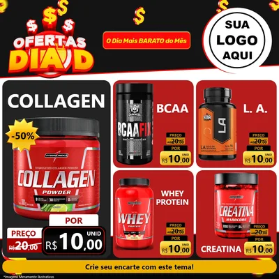 Modelo de Rede Social para Feed Facebook com o tema Ofertas Dia D para Suplementos alimentares