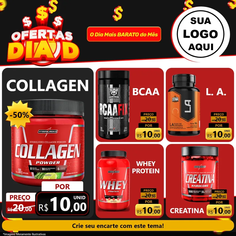 Modelo de Rede Social para Feed Facebook com o tema Ofertas Dia D para Suplementos alimentares