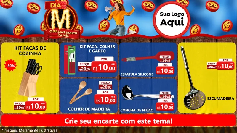 Modelo de TV para TV Horizontal com o tema Dia M - O Dia Mais Barato Do Mês para Utilidades Domésticas