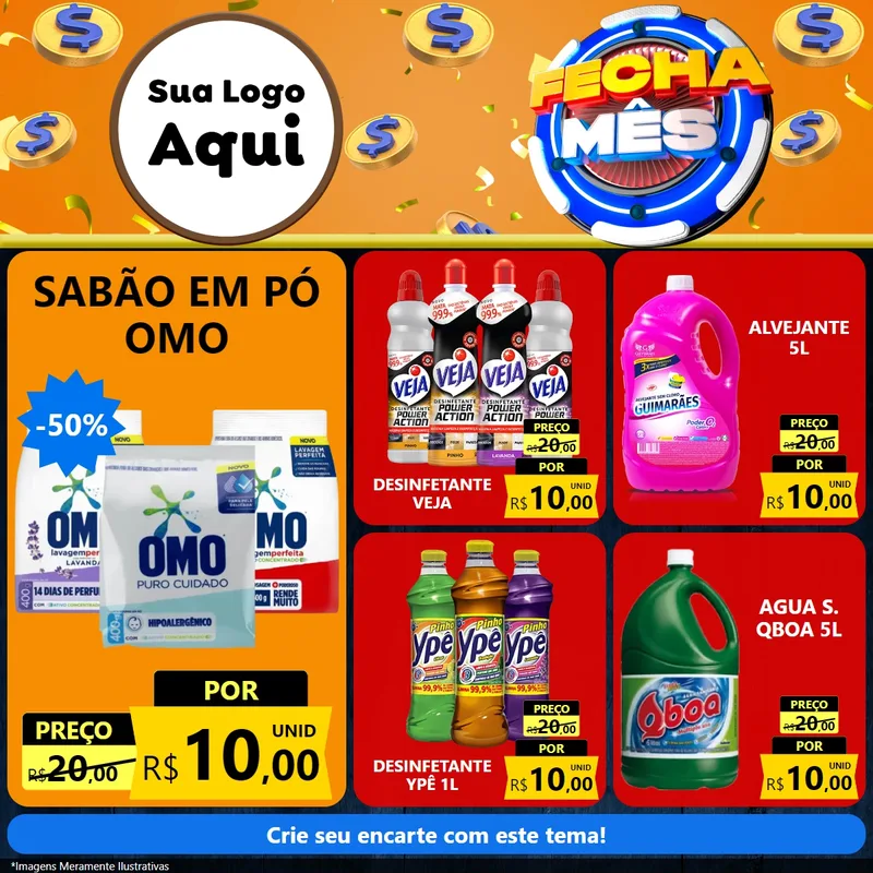 Modelo de Rede Social para Feed Facebook com o tema Fecha Mês para Produtos de Limpeza