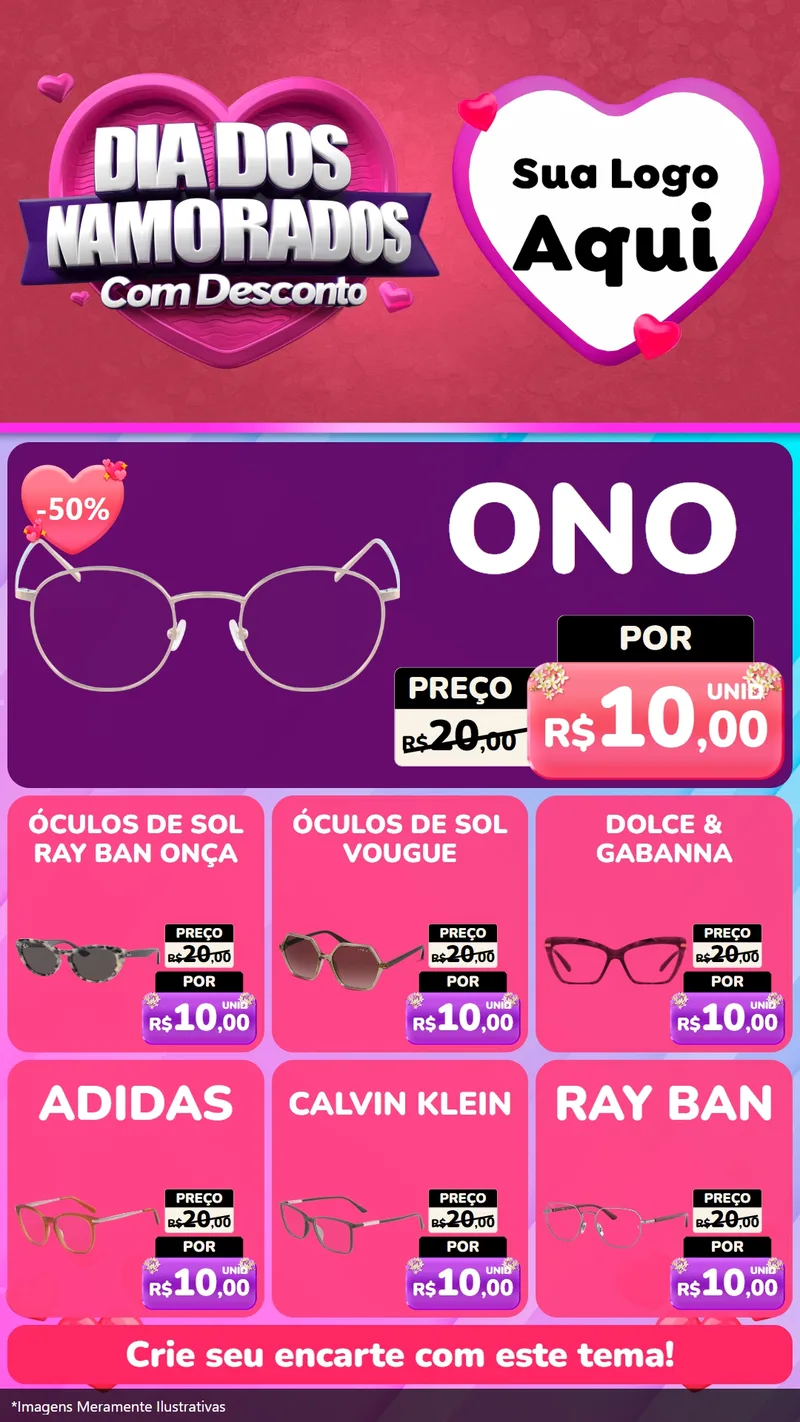 Modelo de Rede Social para Stories com o tema Dia Dos Namorados Com Desconto para Óticas