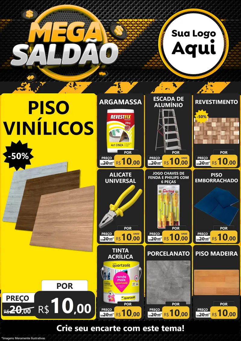 Modelo de Encarte para Encarte A4 Vertical com o tema Mega Saldão para Material para Construção