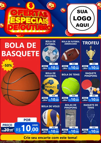 Modelo de Encarte para Encarte A4 Vertical com o tema Ofertas Especiais de Outubro para Artigos Esportivos